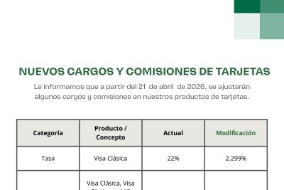 Nuevos Cargos y Comisiones de Tarjetas